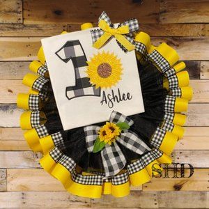 Sunflower birthday Tutu outfit, sunflower applique' shirt, Girl sunflower shirt